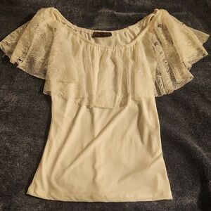 Body Central Cream Lace Off-Shoulder Blouse